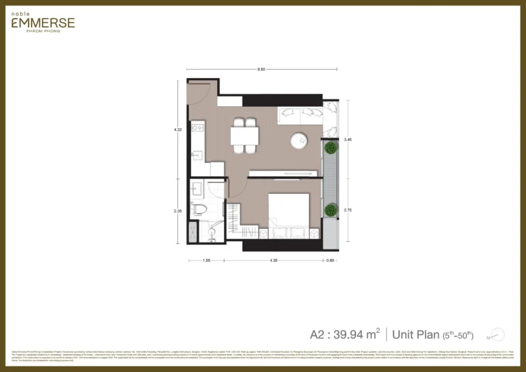 Noble Emmerse Phrom Phong 1 Bedroom Unit Plan