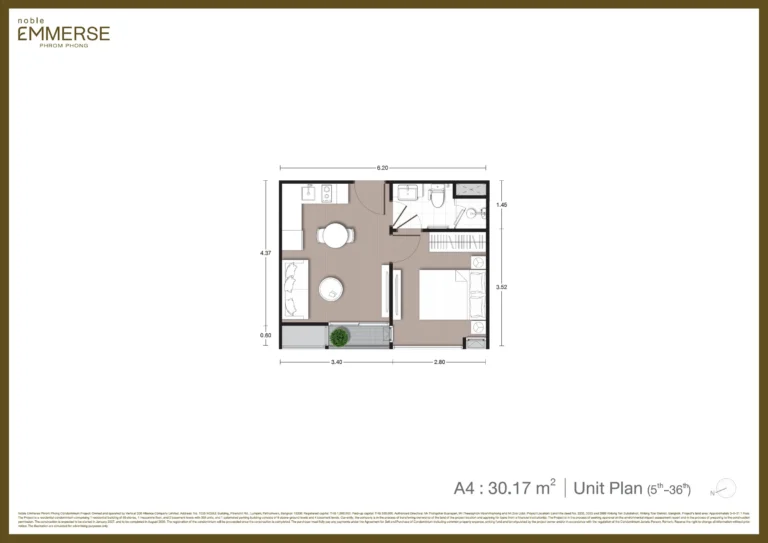 Noble Emmerse Phrom Phong 1 Bedroom Unit Plan