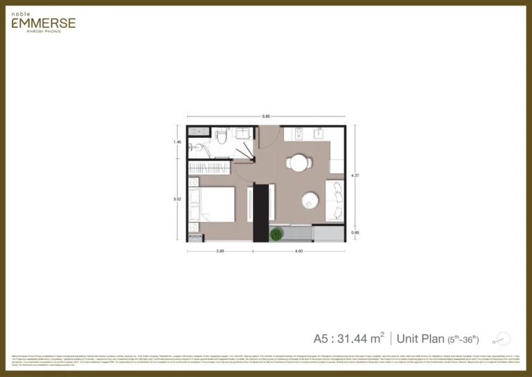 Noble Emmerse Phrom Phong 1 Bedroom Unit Plan