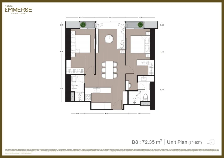 Noble Emmerse Phrom Phong 2 Bedroom Unit Plan Layout Type B
