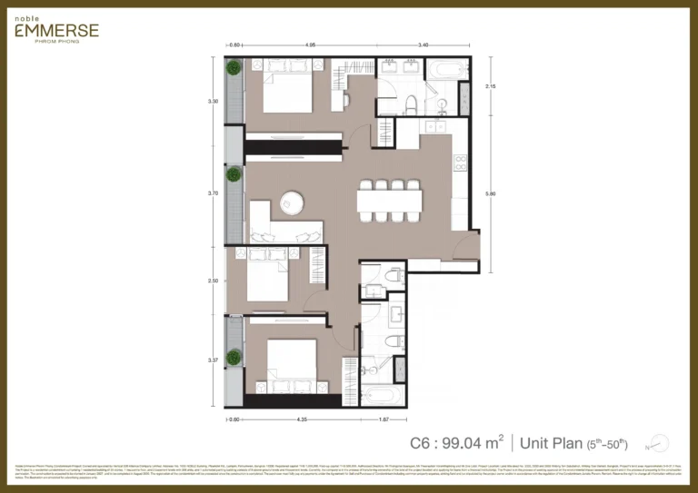 Noble Emmerse Phrom Phong 3 Bedroom 99 Sqm Type C Unit Plan